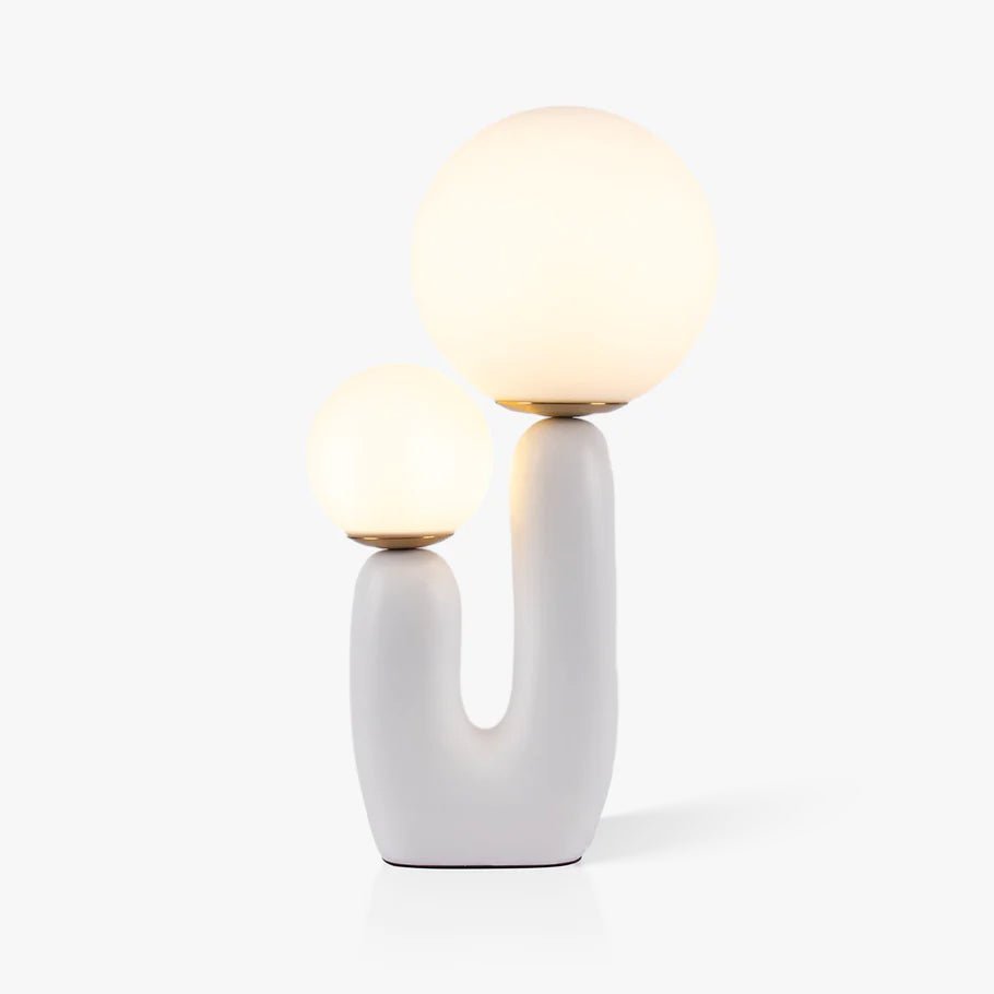 Modern Rough Resin Table Lamp with White Glass Globe Shade for Interior Decor