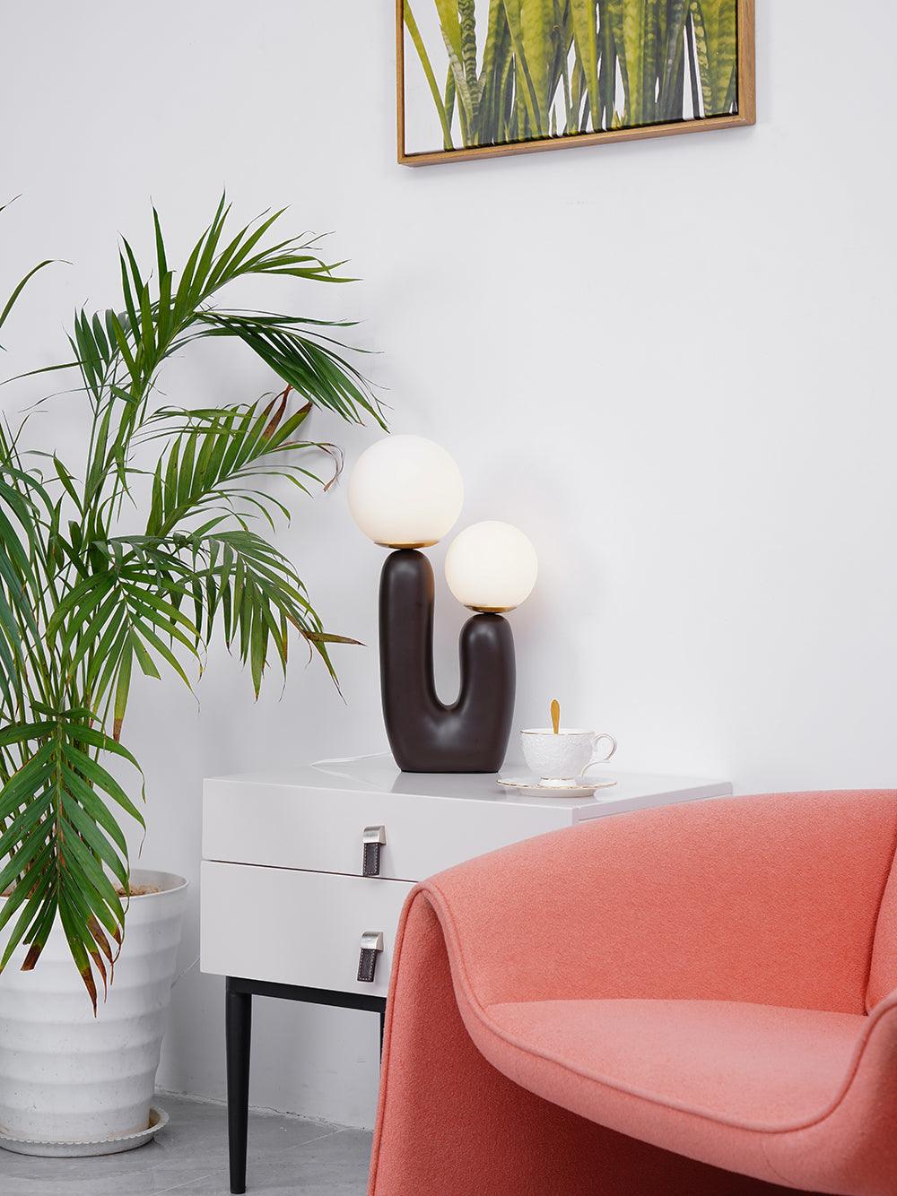 Modern Geometric Resin and Glass Table Lamp with Contemporary Sculptural Design