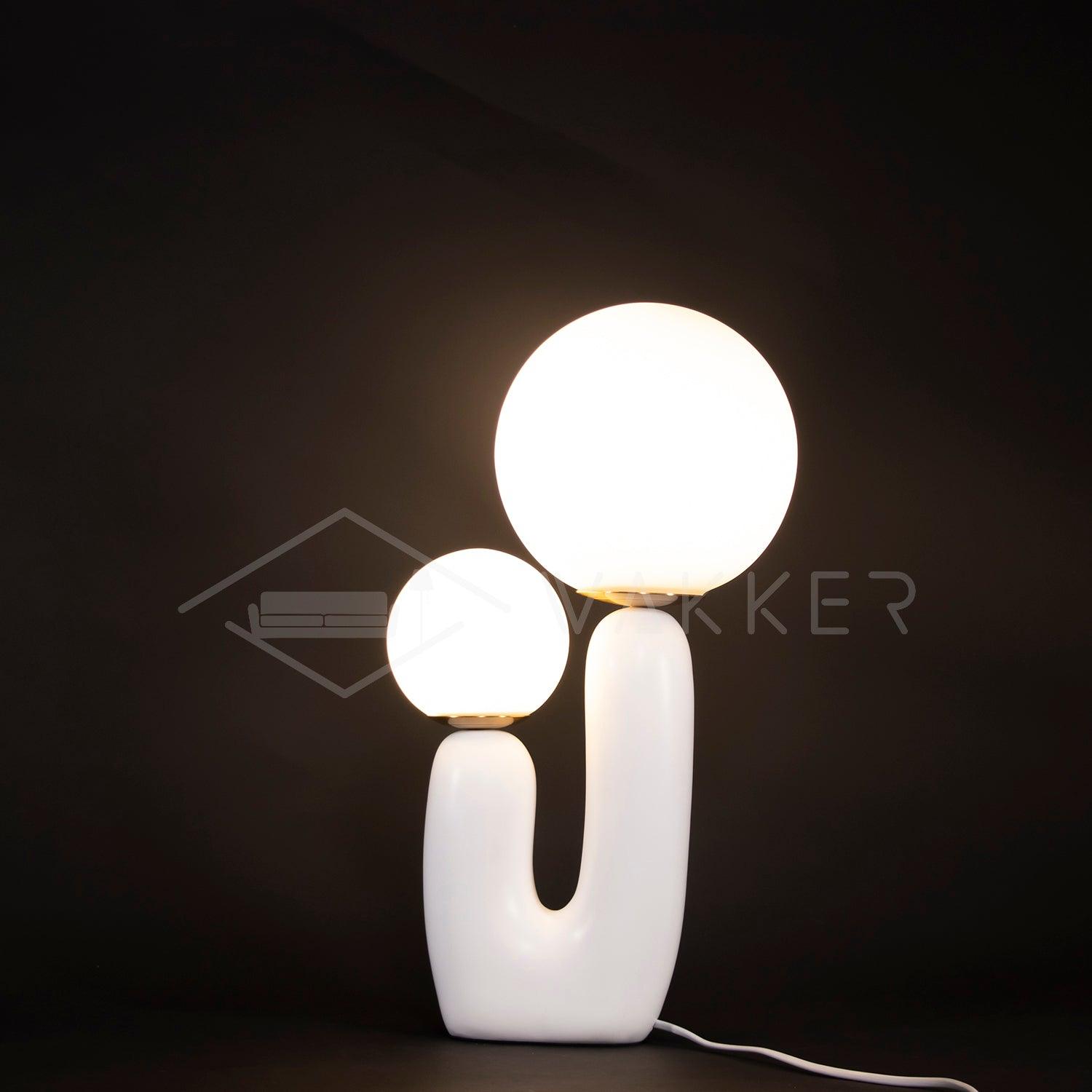 Modern Geometric Resin and Glass Table Lamp with Contemporary Sculptural Design