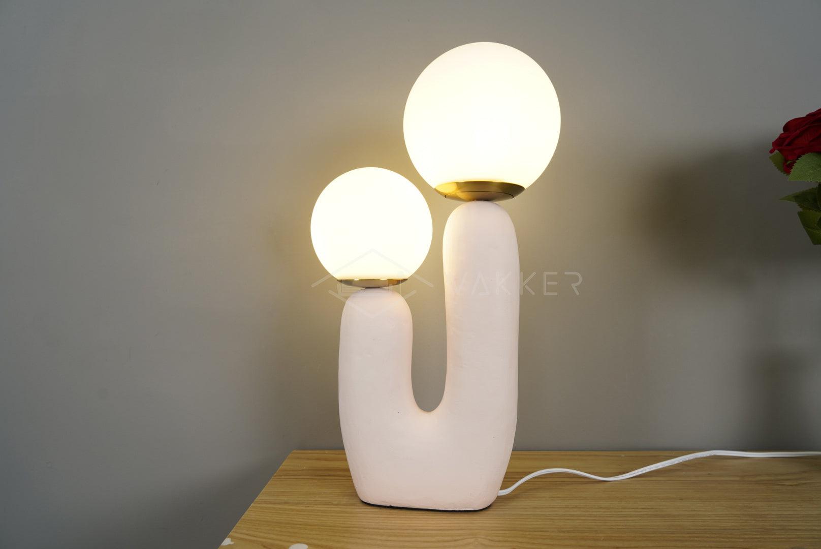 Modern Rough Resin Table Lamp with White Glass Globe Shade for Interior Decor