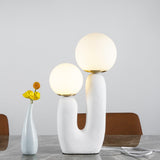 Modern Rough Resin Table Lamp with White Glass Globe Shade for Interior Decor
