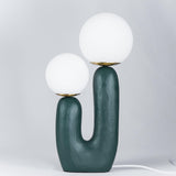 Modern Rough Resin Table Lamp with White Glass Globe Shade for Interior Decor