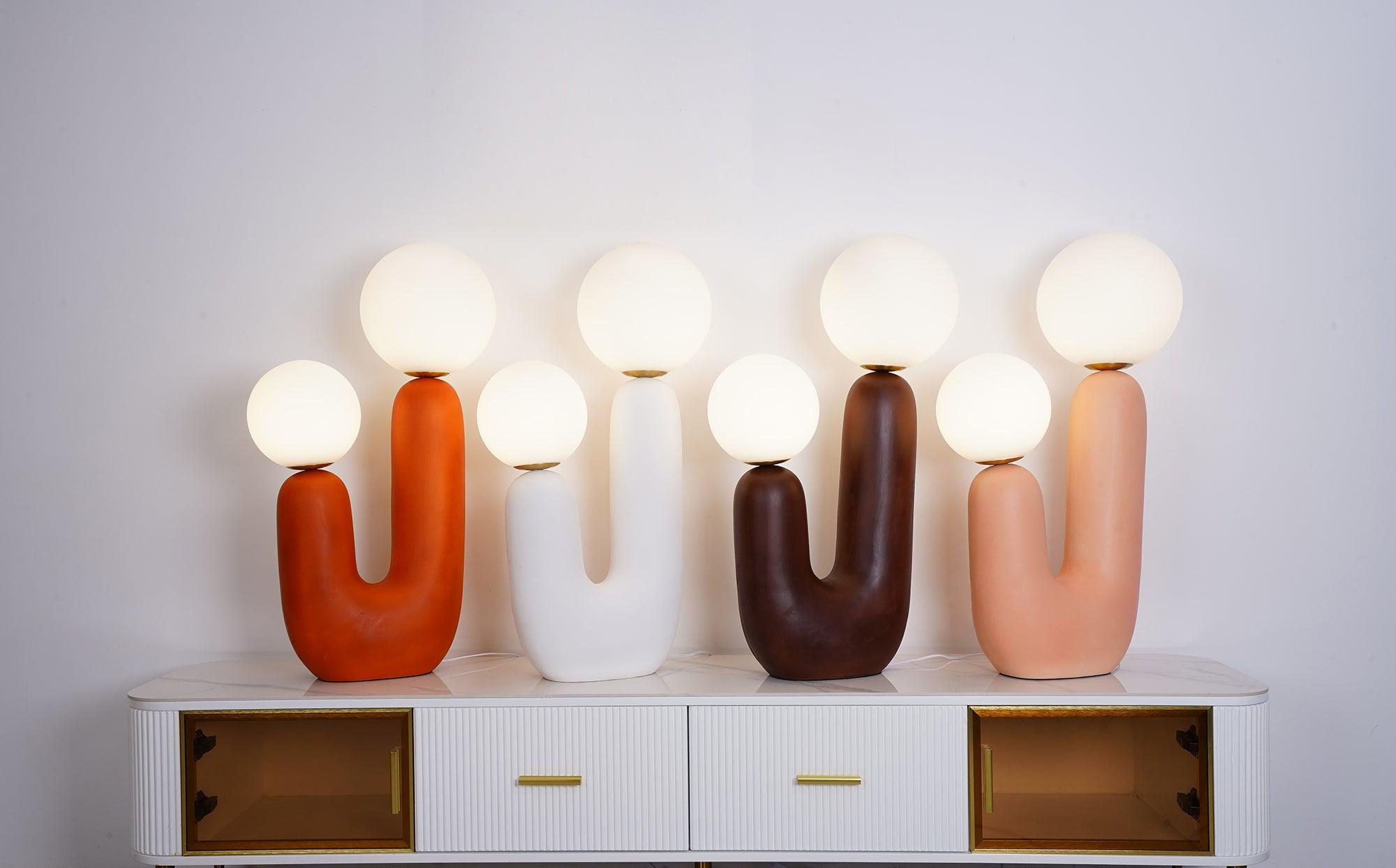 Modern Handmade Ceramic Task Lamp with Glass Shade and Copper Dimmer Dial