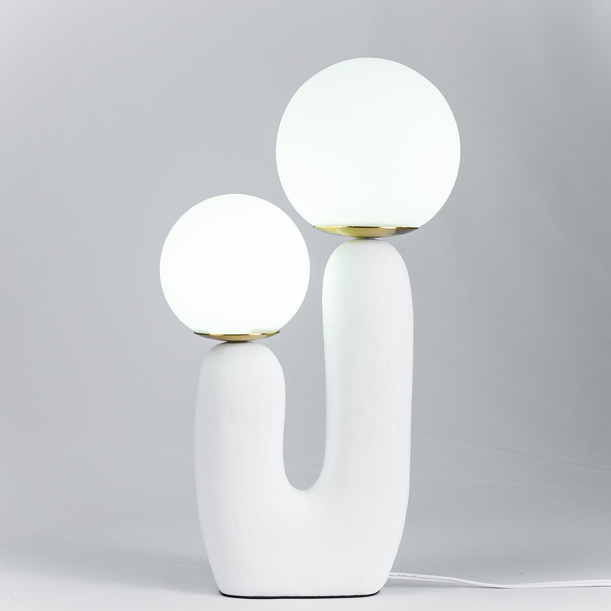 Modern Rough Resin Table Lamp with White Glass Globe Shade for Interior Decor