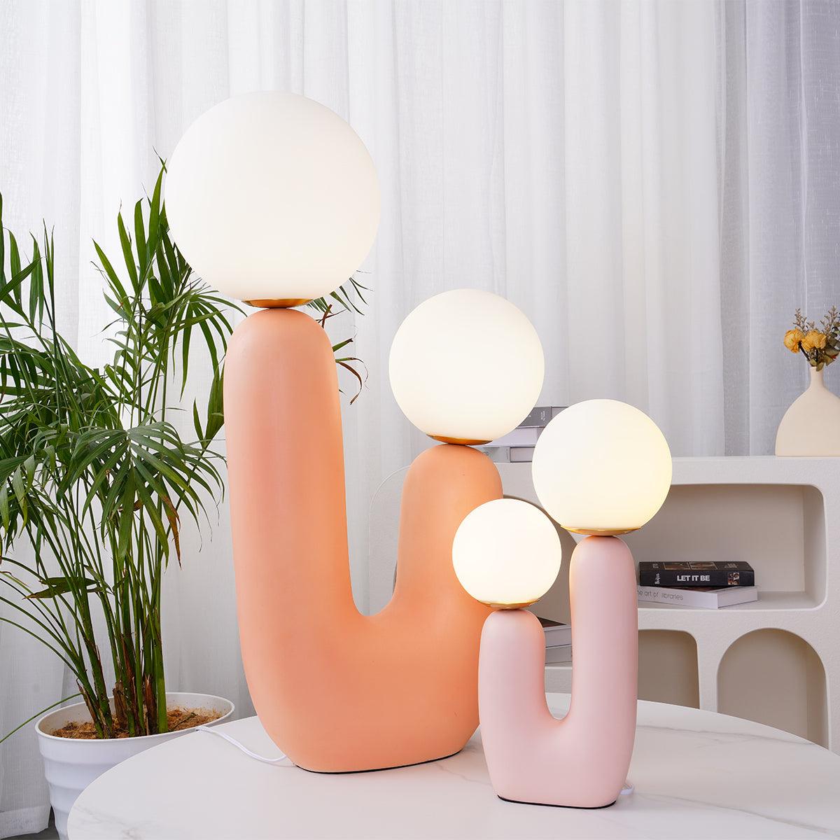 Modern Rough Resin Table Lamp with White Glass Globe Shade for Interior Decor