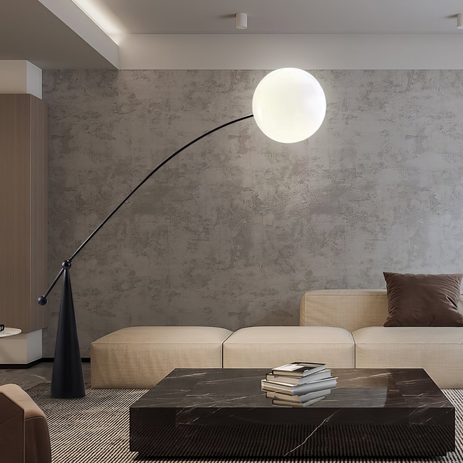 Opal Glass Arc Floor Lamp Modern Ambient Standing Light with Black Metal Finish