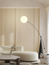 Opal Glass Arc Floor Lamp Modern Ambient Standing Light with Black Metal Finish