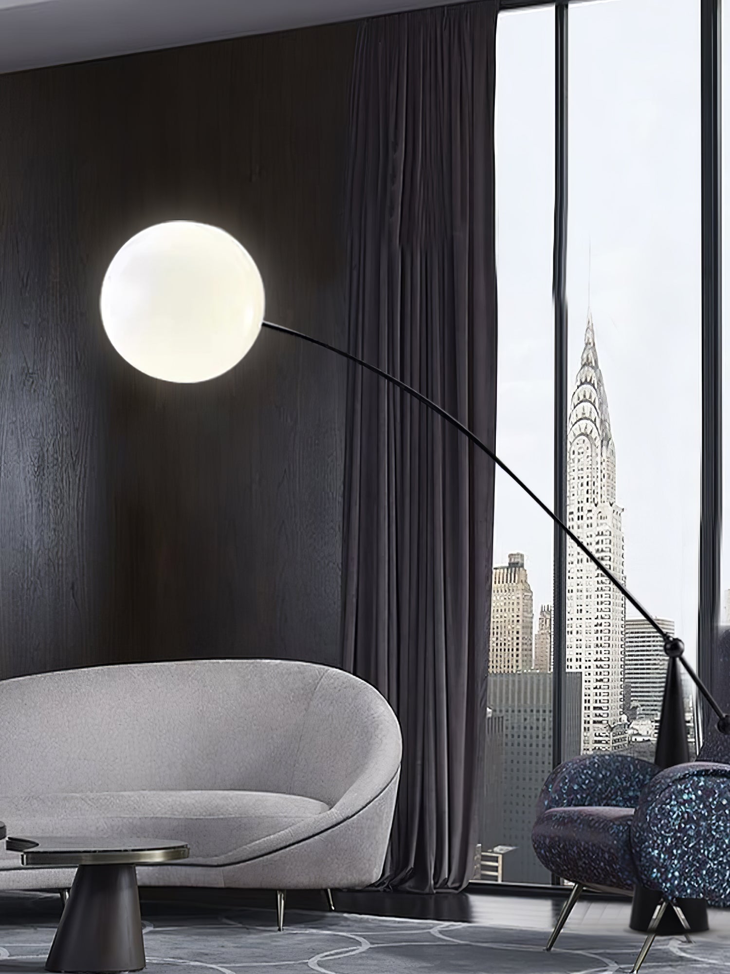 Opal Glass Arc Floor Lamp Modern Ambient Standing Light with Black Metal Finish