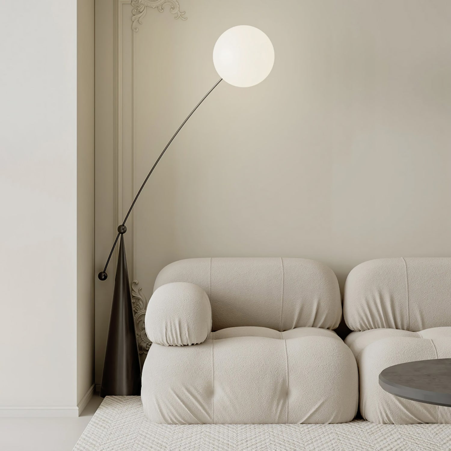 Opal Glass Arc Floor Lamp Modern Ambient Standing Light with Black Metal Finish