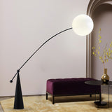 Opal Glass Arc Floor Lamp Modern Ambient Standing Light with Black Metal Finish
