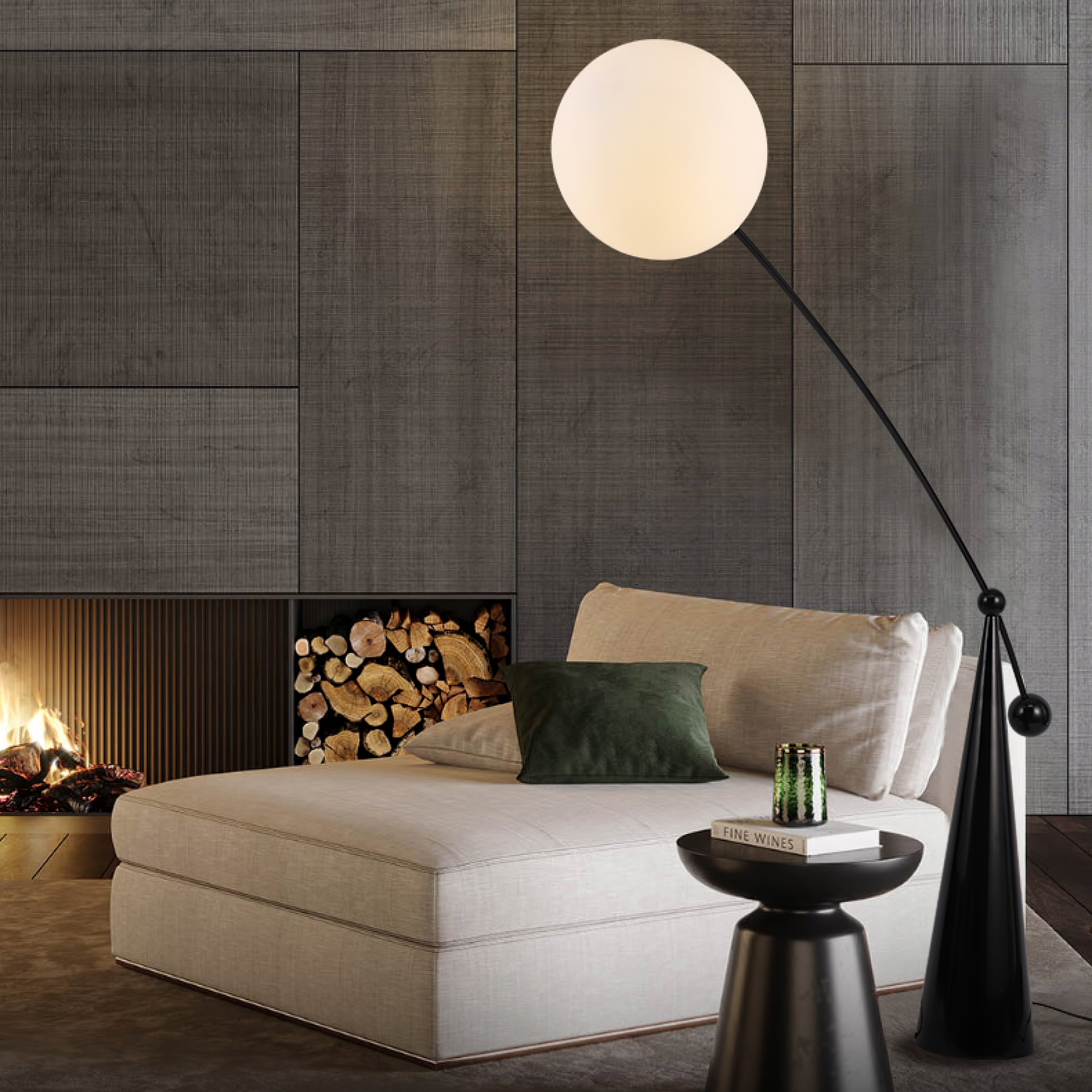 Opal Glass Arc Floor Lamp Modern Ambient Standing Light with Black Metal Finish