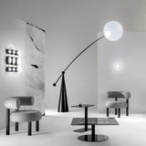 Opal Glass Arc Floor Lamp Modern Ambient Standing Light with Black Metal Finish