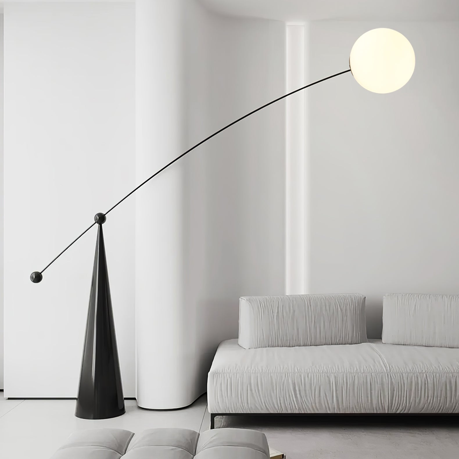 Opal Glass Arc Floor Lamp Modern Ambient Standing Light with Black Metal Finish
