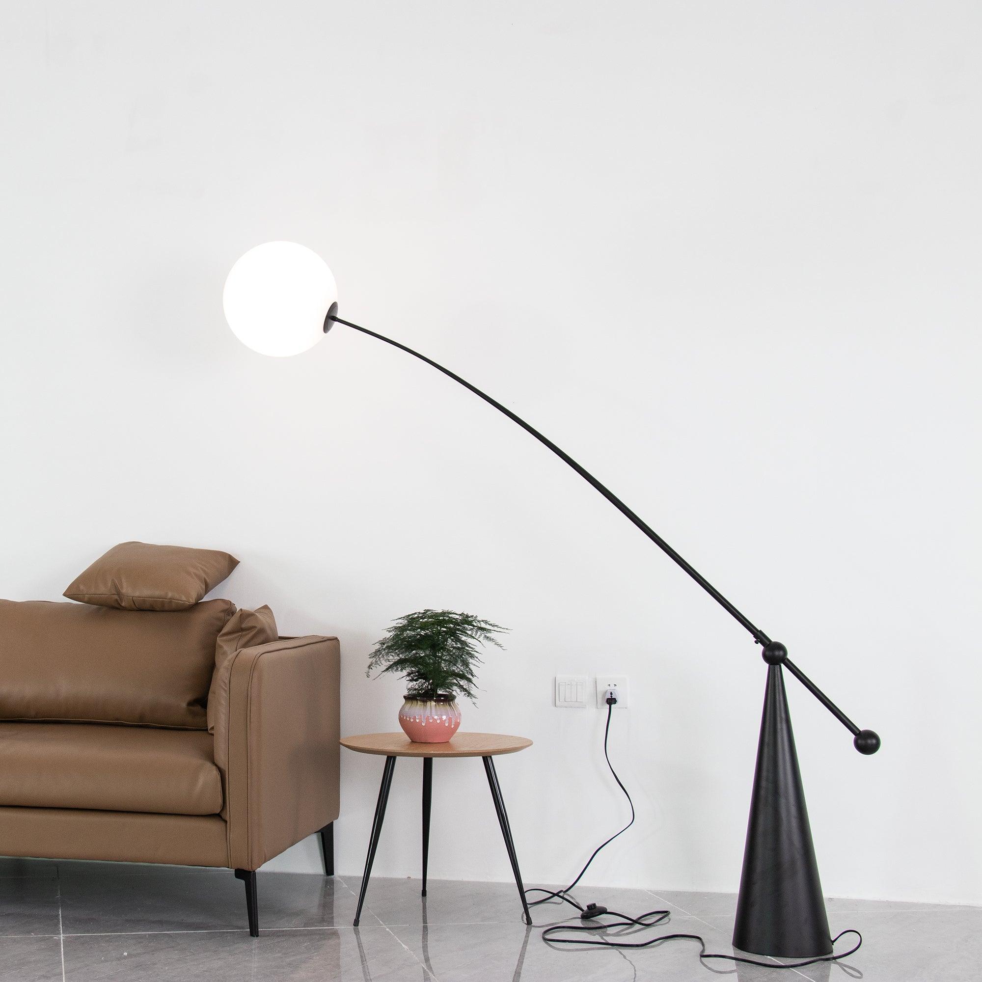 Opal Glass Arc Floor Lamp Modern Ambient Standing Light with Black Metal Finish