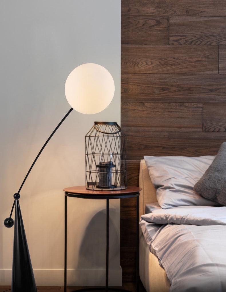 Opal Glass Arc Floor Lamp Modern Ambient Standing Light with Black Metal Finish