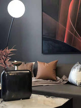 Opal Glass Arc Floor Lamp Modern Ambient Standing Light with Black Metal Finish