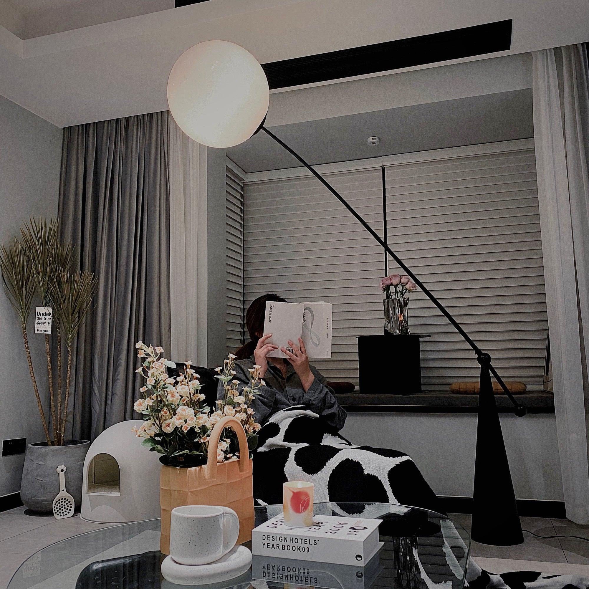 Opal Glass Arc Floor Lamp Modern Ambient Standing Light with Black Metal Finish