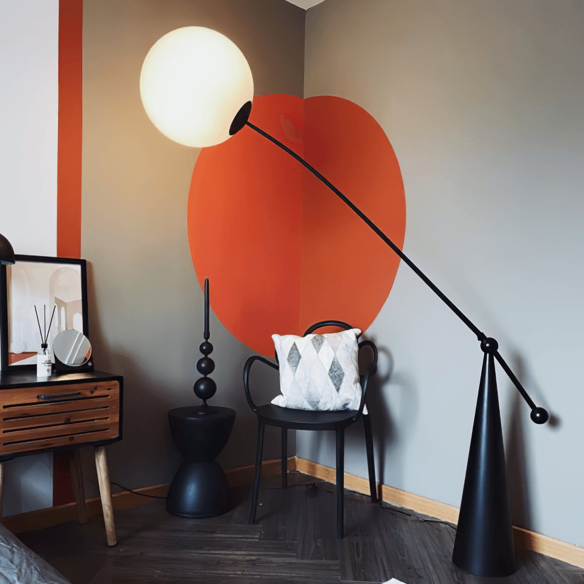 Opal Glass Arc Floor Lamp Modern Ambient Standing Light with Black Metal Finish