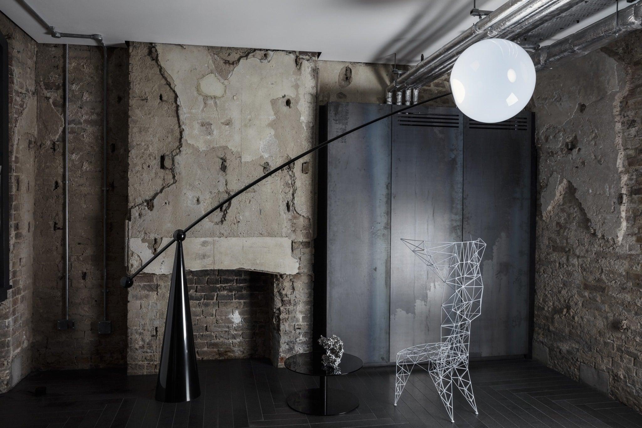 Opal Glass Arc Floor Lamp Modern Ambient Standing Light with Black Metal Finish