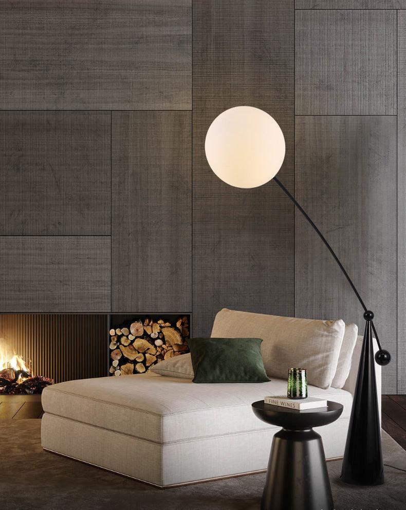 Opal Glass Arc Floor Lamp Modern Ambient Standing Light with Black Metal Finish