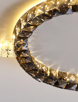 Modern Faceted Crystal Flush Mount LED Ceiling Light for Living Room and Bedroom