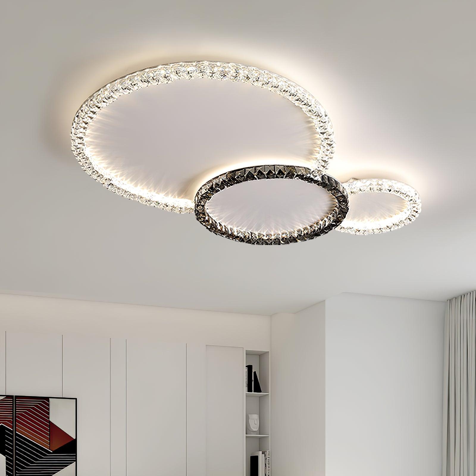 Modern Faceted Crystal Flush Mount LED Ceiling Light for Living Room and Bedroom