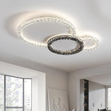Modern Faceted Crystal Flush Mount LED Ceiling Light for Living Room and Bedroom