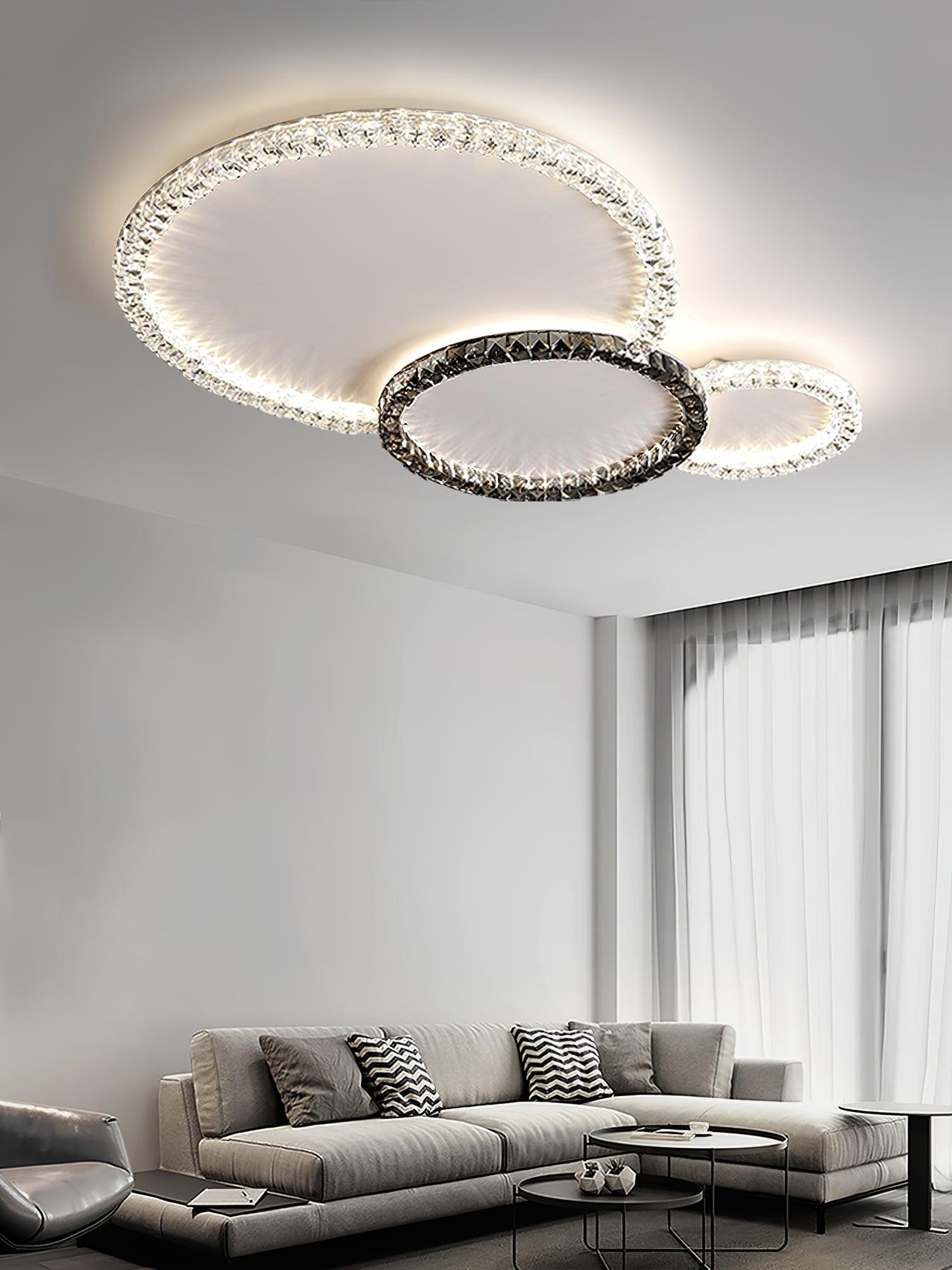 Modern Faceted Crystal Flush Mount LED Ceiling Light for Living Room and Bedroom