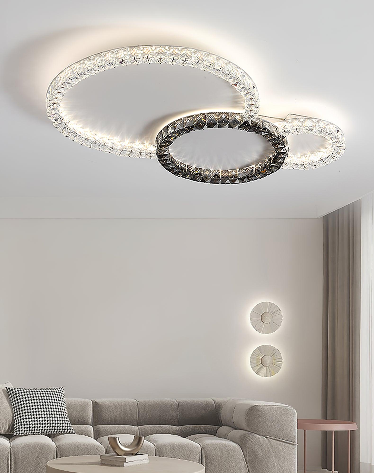 Modern Faceted Crystal Flush Mount LED Ceiling Light for Living Room and Bedroom