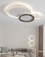 Modern Faceted Crystal Flush Mount LED Ceiling Light for Living Room and Bedroom