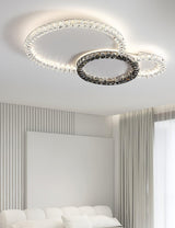 Modern Faceted Crystal Flush Mount LED Ceiling Light for Living Room and Bedroom