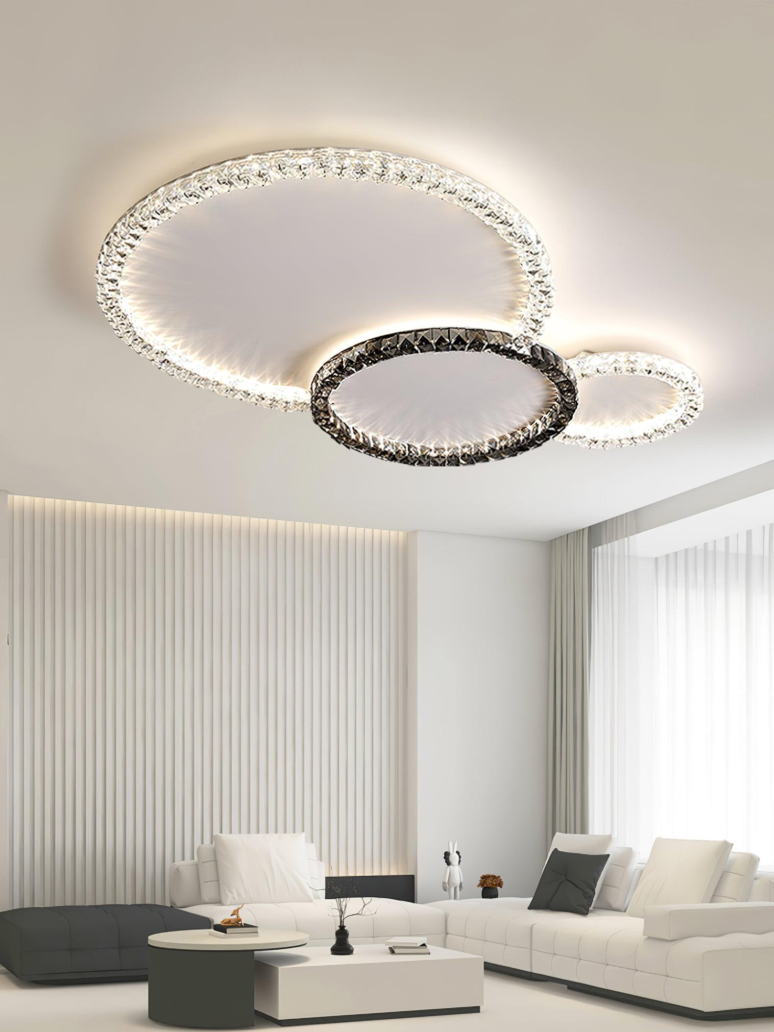 Modern Faceted Crystal Flush Mount LED Ceiling Light for Living Room and Bedroom