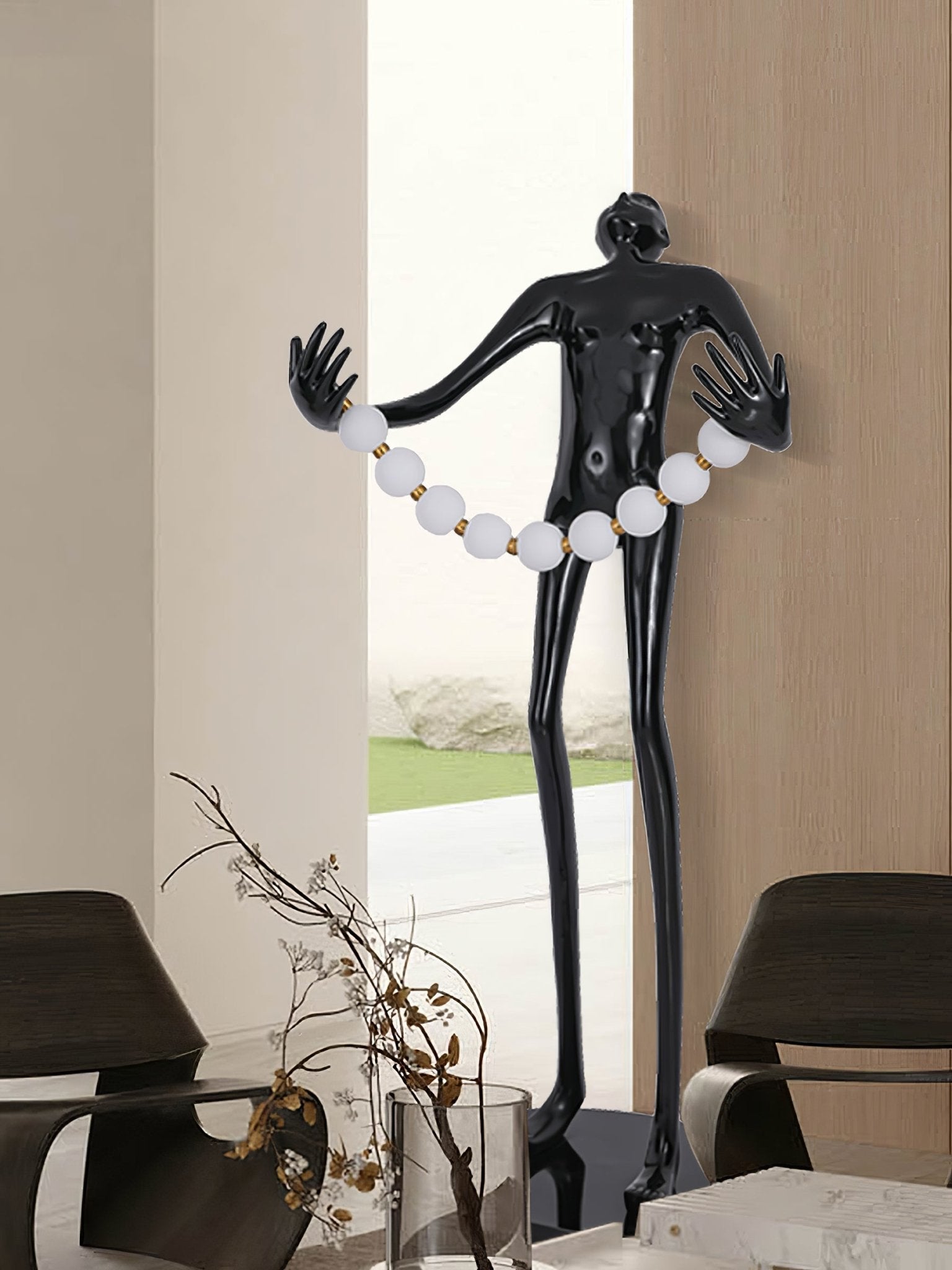 Modern Orb Juggler Sculpture Floor Lamp Artistic LED Uplight for Contemporary Living Rooms