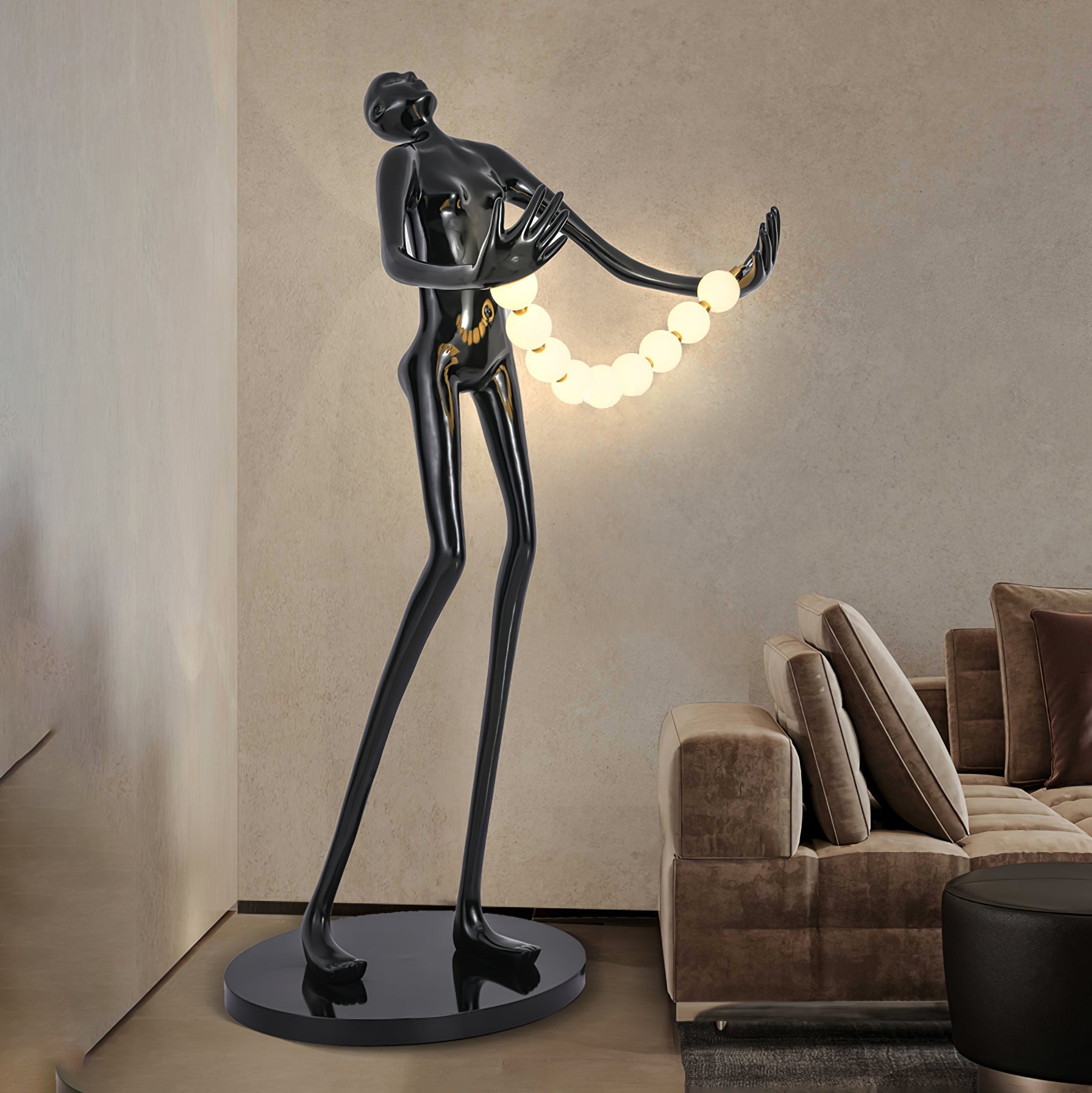 Modern Orb Juggler Sculpture Floor Lamp Artistic LED Uplight for Contemporary Living Rooms