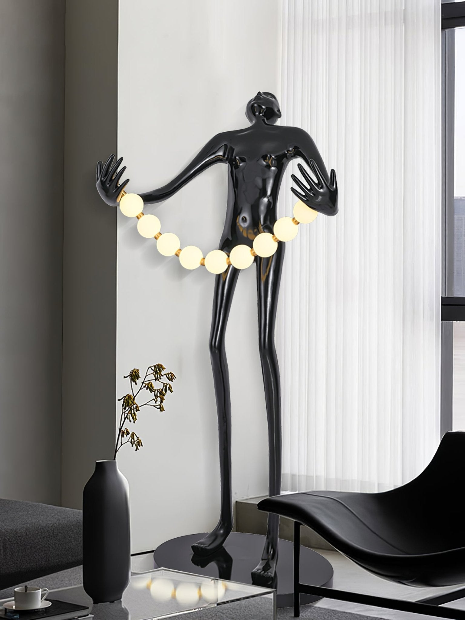 Modern Orb Juggler Sculpture Floor Lamp Artistic LED Uplight for Contemporary Living Rooms