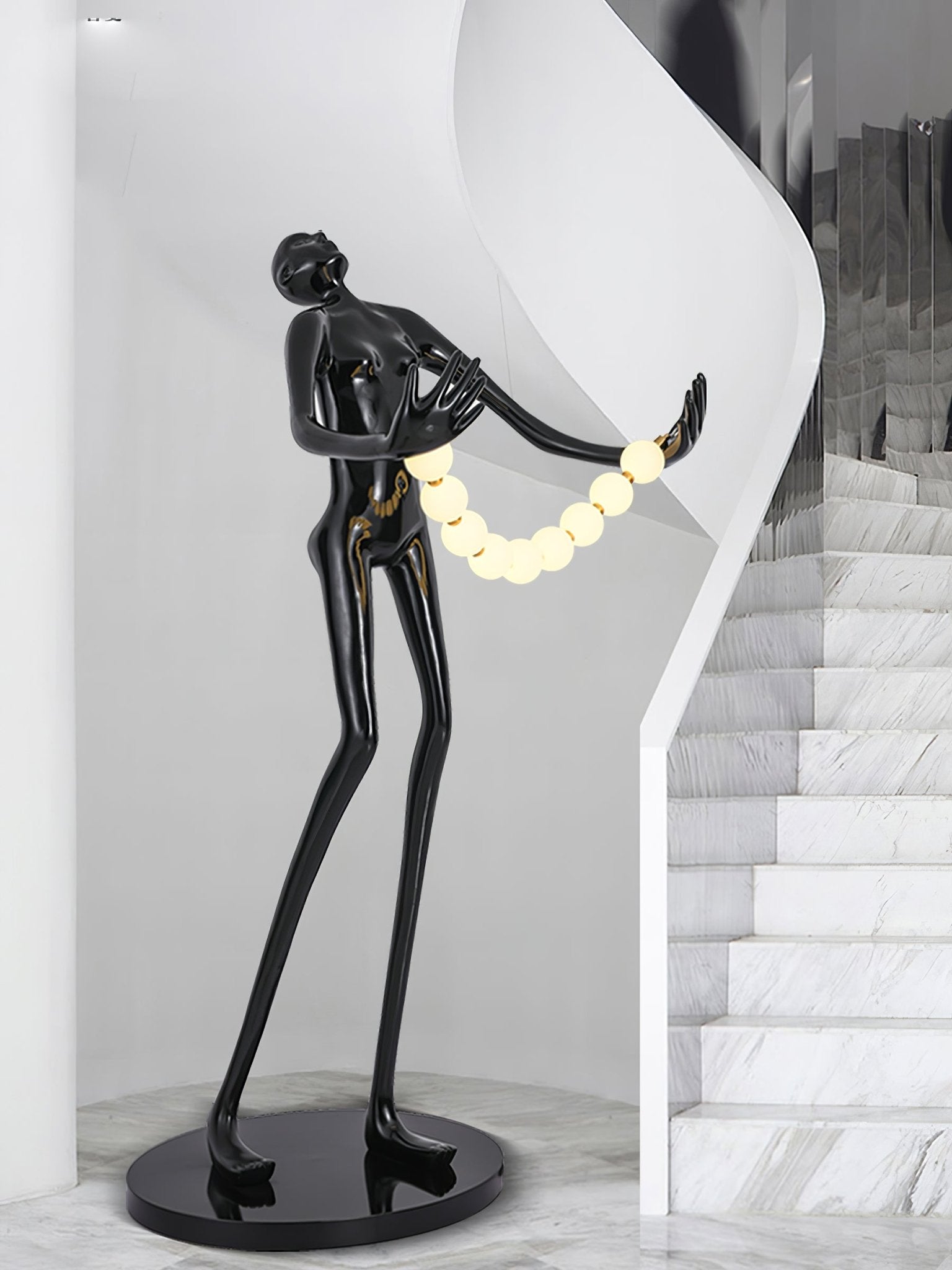 Modern Orb Juggler Sculpture Floor Lamp Artistic LED Uplight for Contemporary Living Rooms
