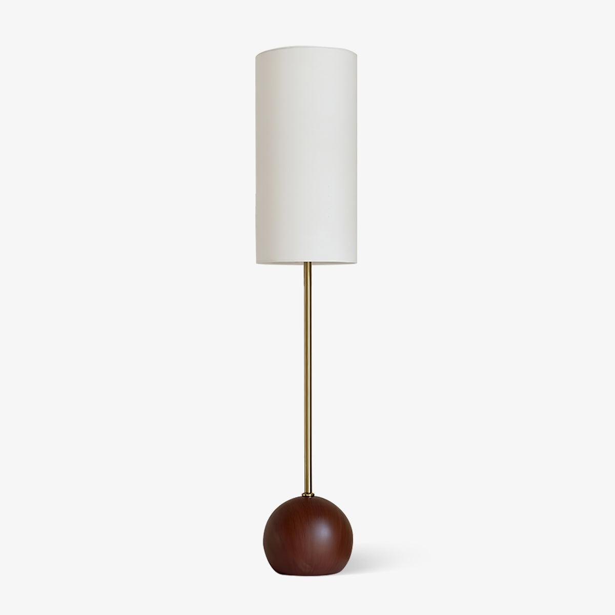 Orbis Geometric Wooden Sphere Standing Floor Lamp with White Fabric Drum Shade