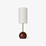 Mid Century Modern Wooden Sphere Table Lamp with Fabric Shade for Bedside and Living Room