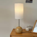 Mid Century Modern Wooden Sphere Table Lamp with Fabric Shade for Bedside and Living Room