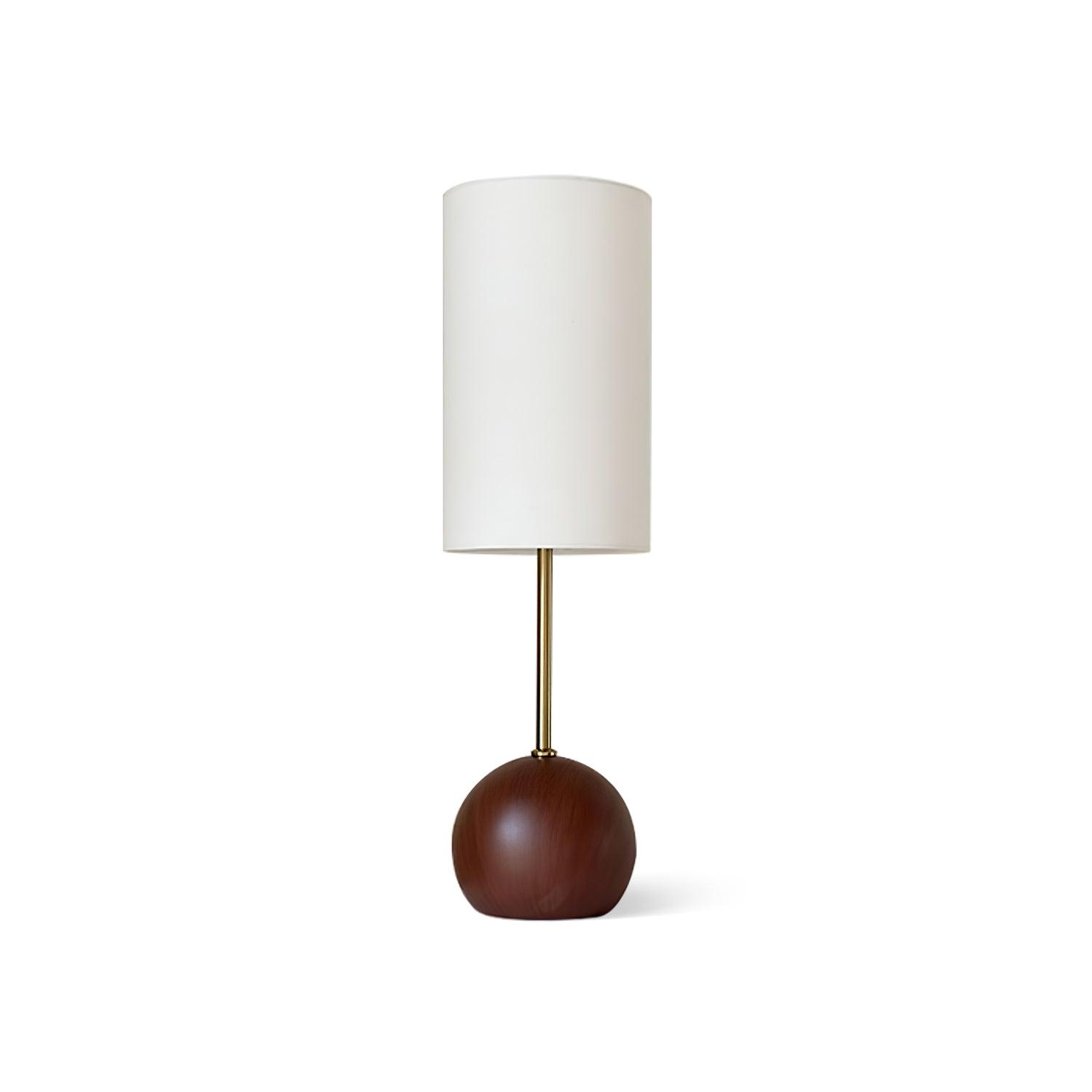 Mid Century Modern Wooden Sphere Table Lamp with Fabric Shade for Bedside and Living Room