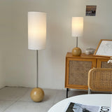 Mid Century Modern Wooden Sphere Table Lamp with Fabric Shade for Bedside and Living Room