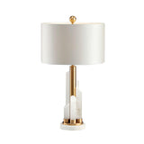 Orbit Modern Metal Table Lamp with Natural Alabaster Base and Fabric Shade for Luxury Interiors