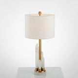 Orbit Modern Metal Table Lamp with Natural Alabaster Base and Fabric Shade for Luxury Interiors