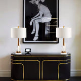 Orbit Modern Metal Table Lamp with Natural Alabaster Base and Fabric Shade for Luxury Interiors