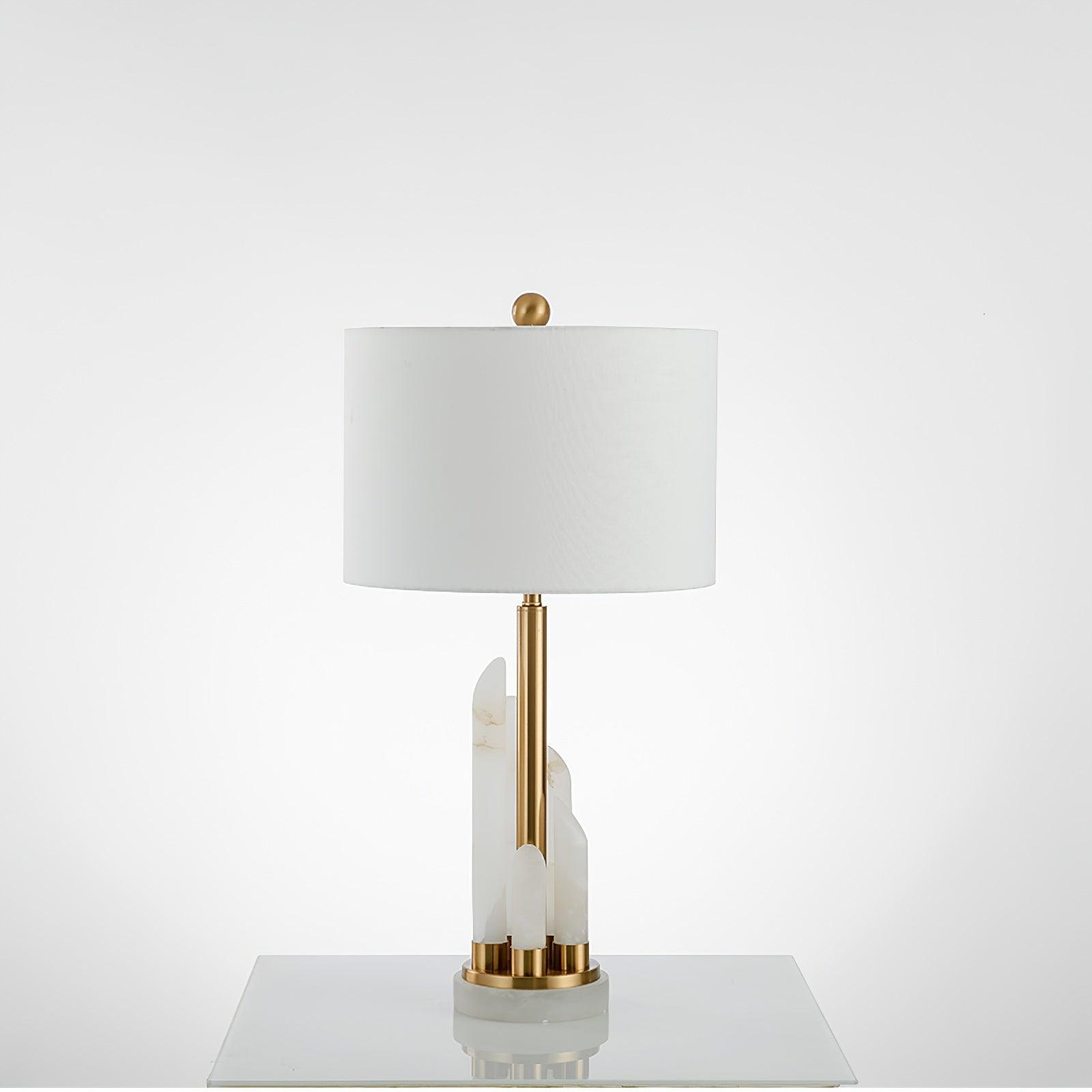 Orbit Modern Metal Table Lamp with Natural Alabaster Base and Fabric Shade for Luxury Interiors