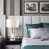 Orbit Modern Metal Table Lamp with Natural Alabaster Base and Fabric Shade for Luxury Interiors