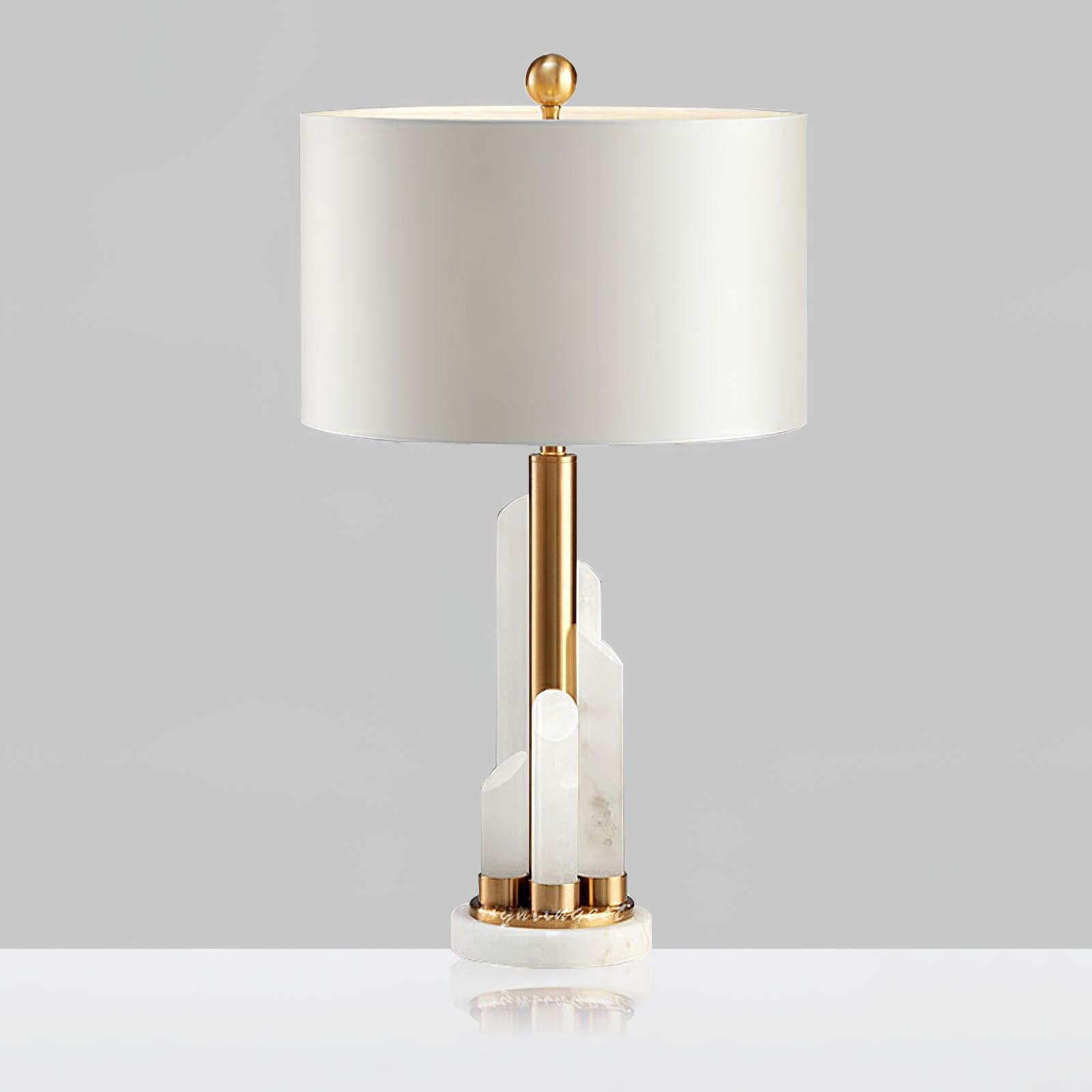 Orbit Modern Metal Table Lamp with Natural Alabaster Base and Fabric Shade for Luxury Interiors