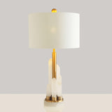 Orbit Modern Metal Table Lamp with Natural Alabaster Base and Fabric Shade for Luxury Interiors
