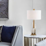 Orbit Modern Metal Table Lamp with Natural Alabaster Base and Fabric Shade for Luxury Interiors