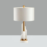 Orbit Modern Metal Table Lamp with Natural Alabaster Base and Fabric Shade for Luxury Interiors
